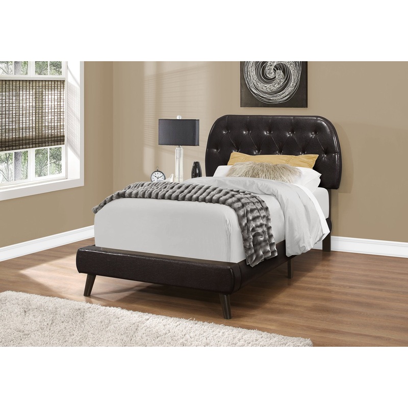 45.25" Brown Solid Wood Mdf Foam And Linen Twin Sized Bed With Wood Legs By Homeroots