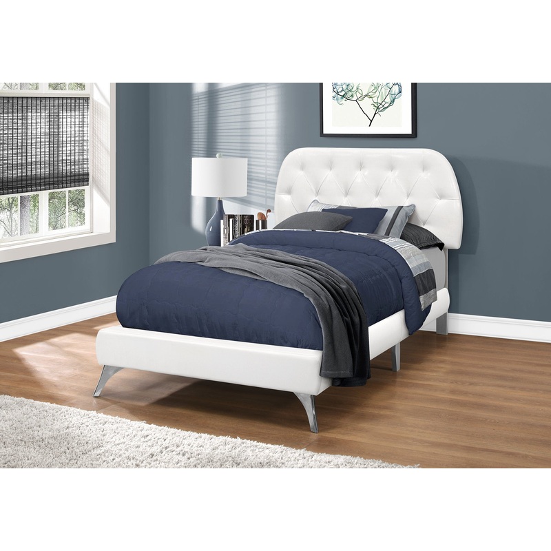 45.25" White Solid Wood Mdf Foam And Linen Twin Sized Bed With Chrome Legs By Homeroots