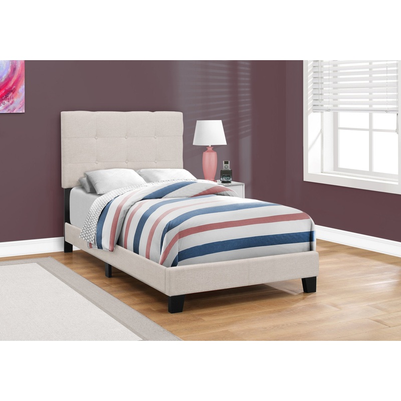 45.75" Beige Solid Wood Mdf Foam And Linen Twin Size Bed By Homeroots