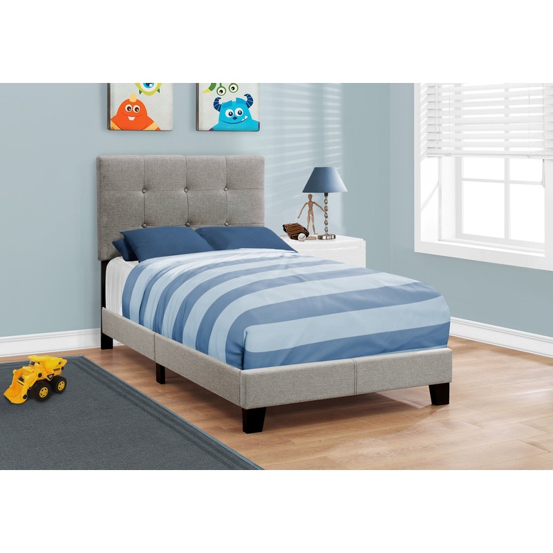 45.75" Solid Wood Mdf Foam And Linen Twin Size Bed By Homeroots