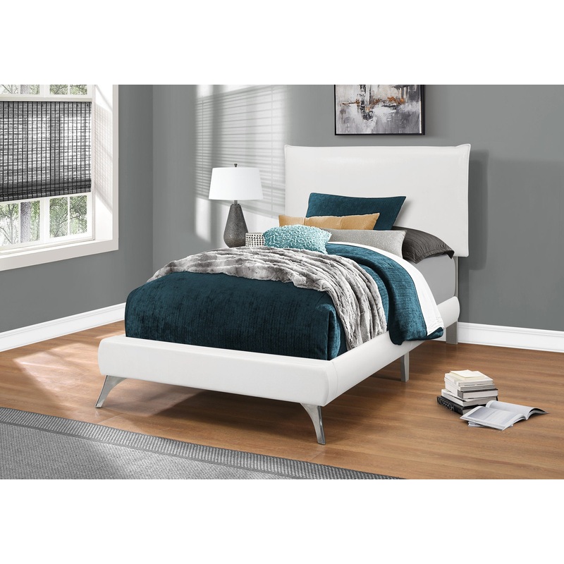 47.25" White Solid Wood Mdf Foam And Linen Twin Sized Bed With Chrome Legs By Homeroots