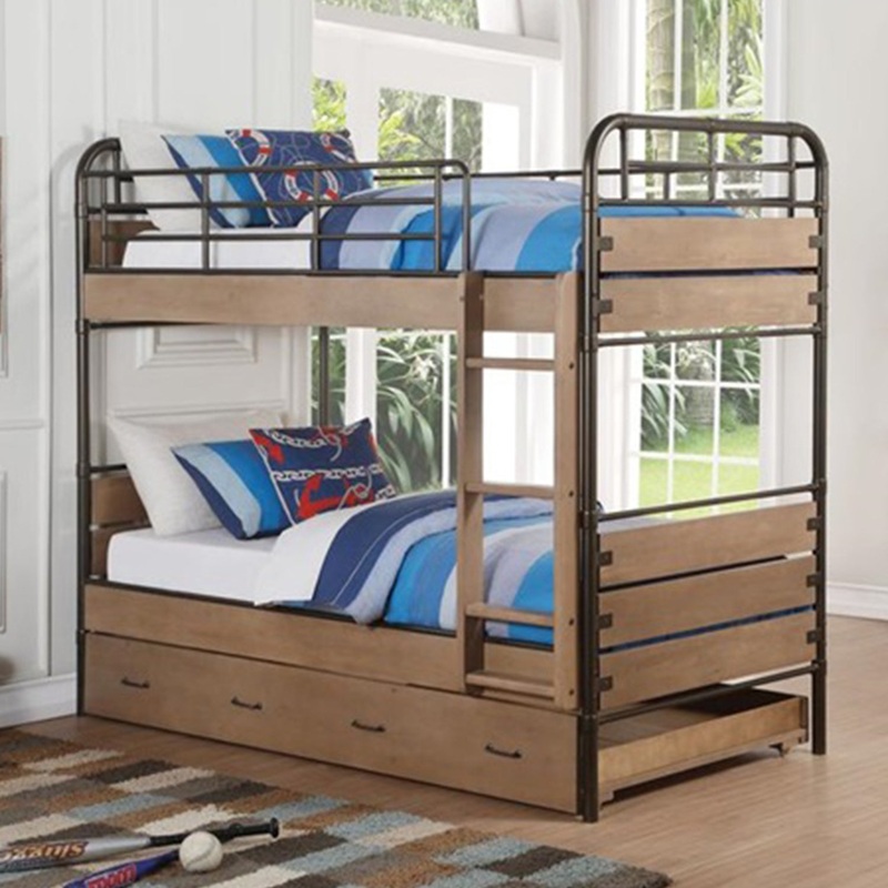 Antique Oak And Gunmetal Twin Over Twin Bunk Bed By Homeroots