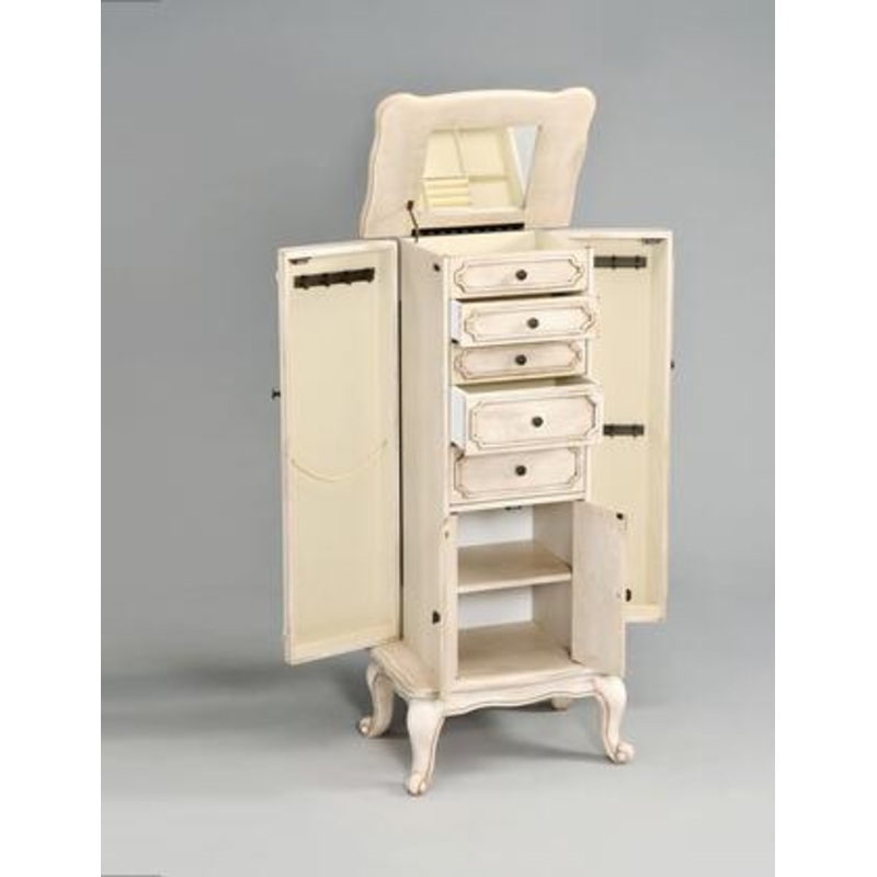 Antique White Mirrored Jewelry Armoire By Homeroots