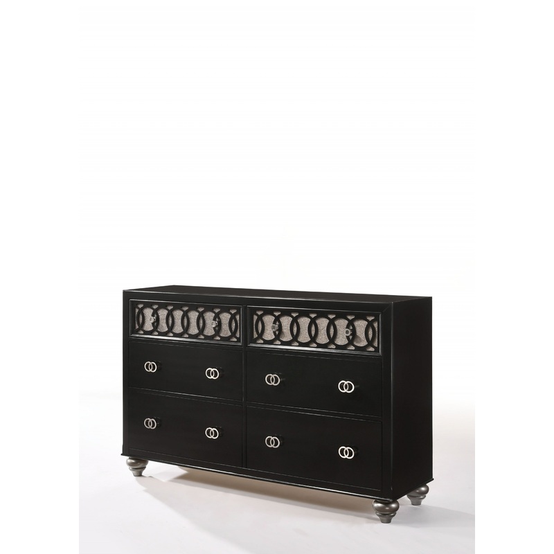Black Engineered Wood And Nickel Brushed Metal Dresser By Homeroots