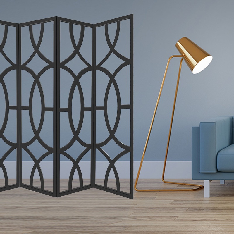 Black Wood 4 Panles Screen By Homeroots