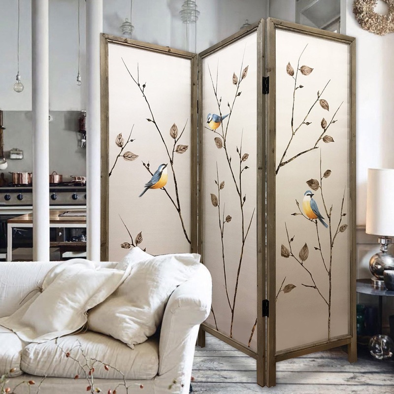 Brown Fabric And Wood 3 Panles Screen By Homeroots