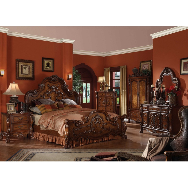 Cherry Oak Wood Poly Resin Queen Bed By Homeroots - 346998