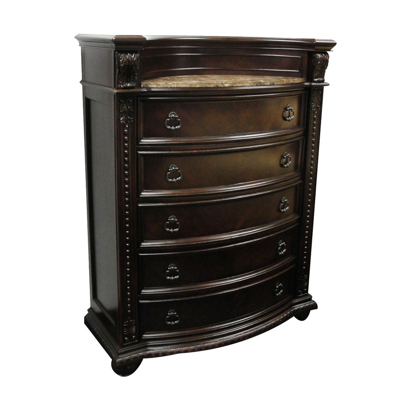 Cherry Wood Chest Wmarble Top By Homeroots