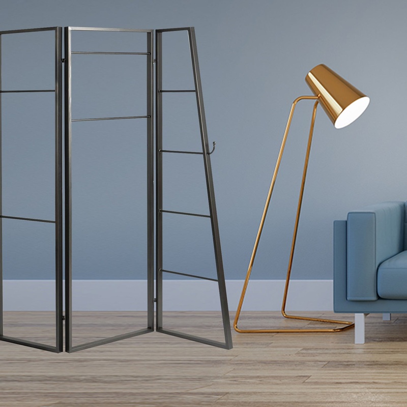 Contemporary Metal Coatrack Three Panel Room Divider Screen By Homeroots