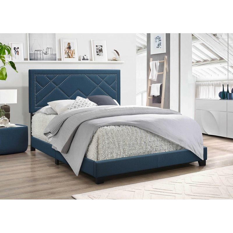 Dark Teal Fabric Upholstered Bed Wood Leg Queen Bed By Homeroots
