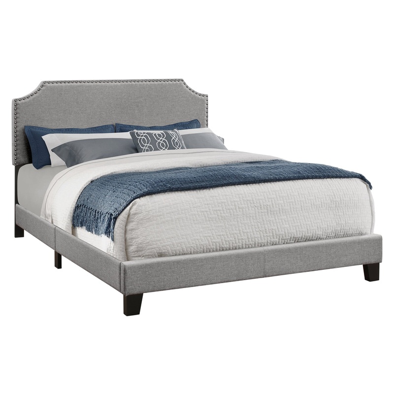 Grey Foam Solid Wood Linen Queen Size Bed With A Chrome Trim By Homeroots - 333295
