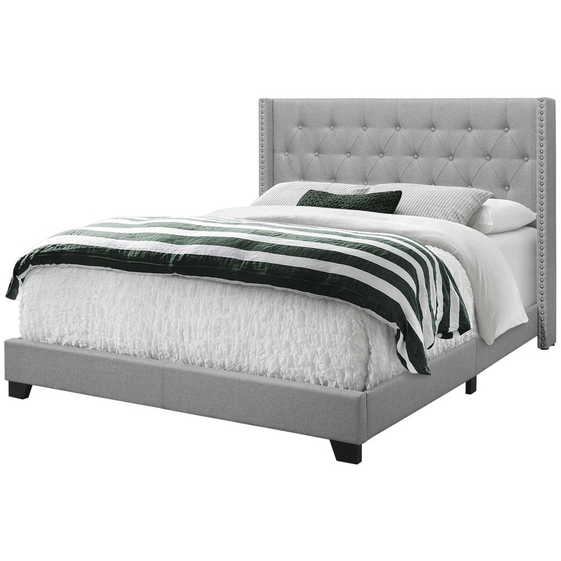 Grey Foam Solid Wood Linen Queen Size Bed With A Chrome Trim By Homeroots - 333331