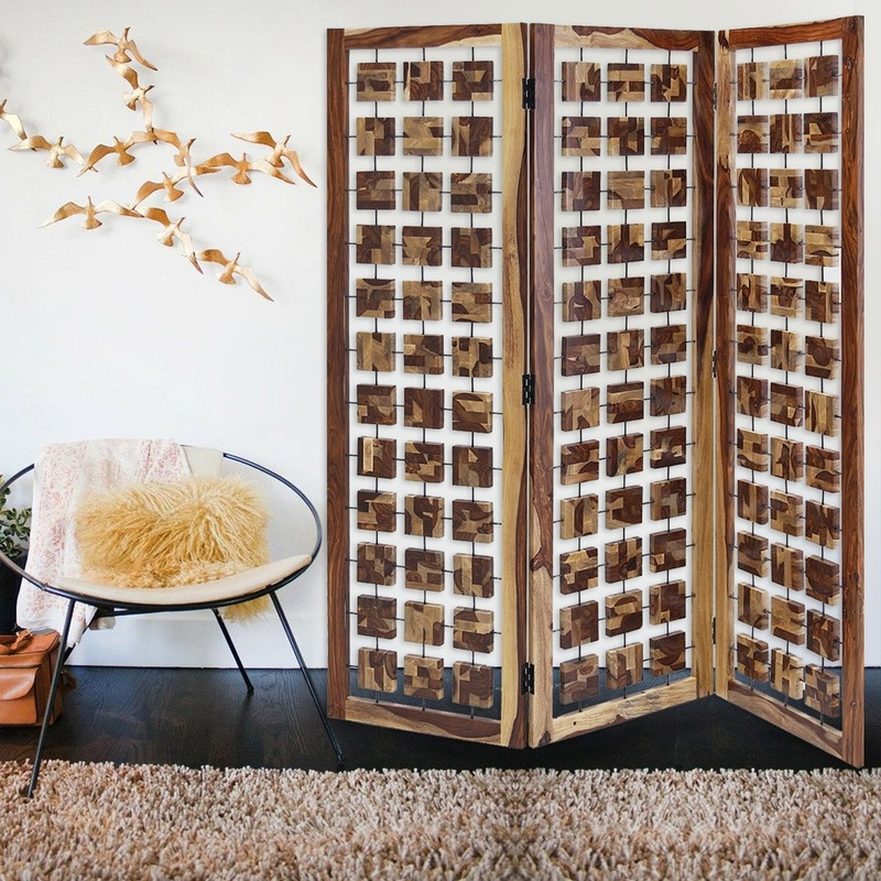 Mod Floating Wood Squares Three Panel Room Divider Screen By Homeroots