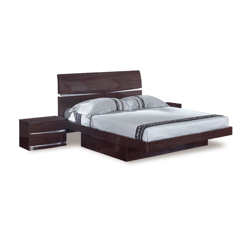 Modern Queen Wenge High Gloss Queen Bed By Homeroots