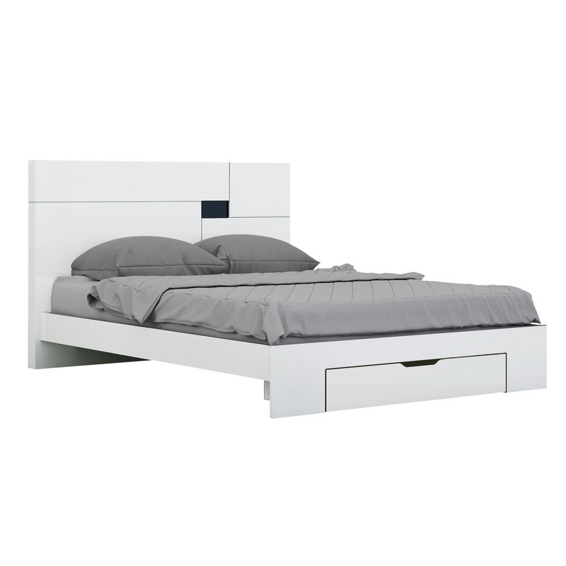 Modern Queen White High Gloss Bed By Homeroots - 343935