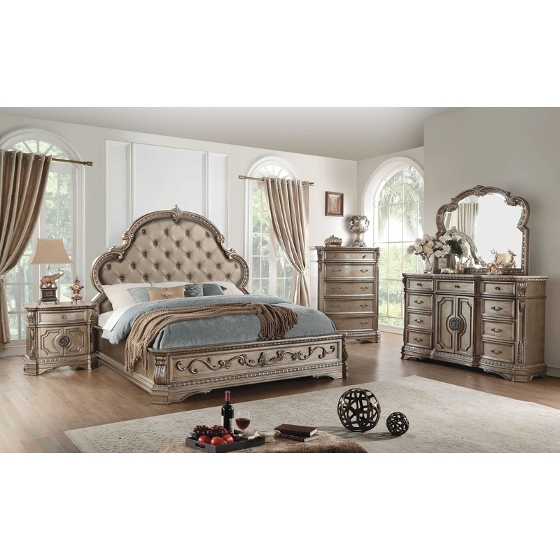 Queen Antique Champagne Pu Bed By Homeroots