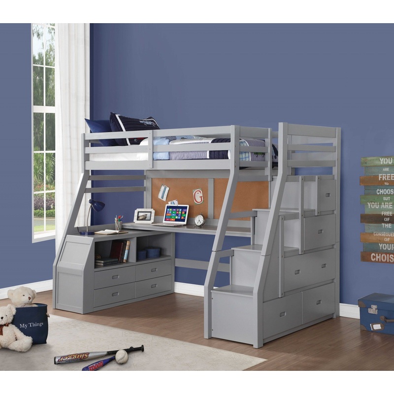 Twin Size Gray Finish Pine Wood Loft Bed By Homeroots