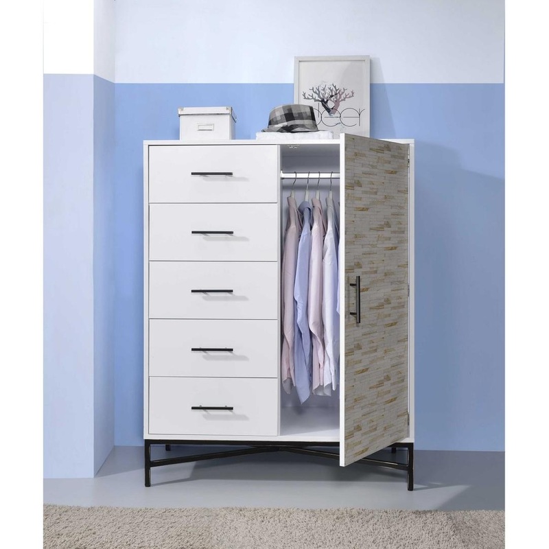 White Weathered Wood Pattern Wardrobe By Homeroots