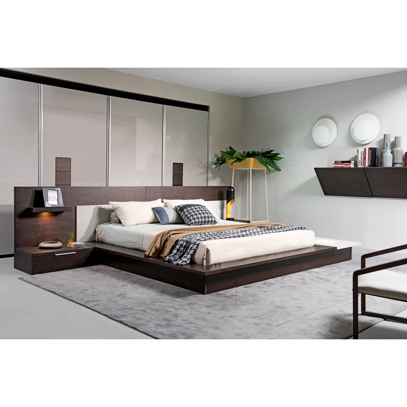 34" Brown Oak And Grey Veneer Platfrom Queen Bed With Lights By Homeroots