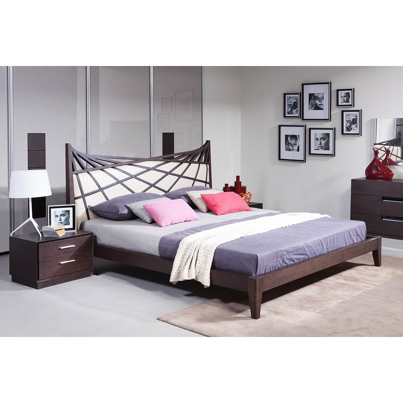 47' Brown Veneer And Beige Bonded Leather Queen Bed By Homeroots