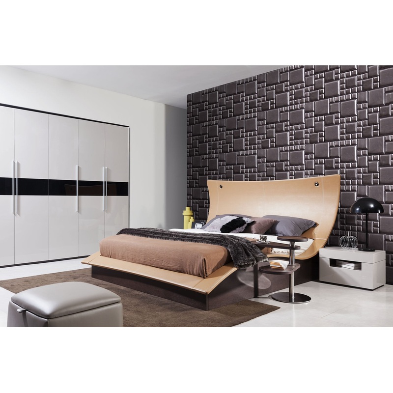 52' Veneer And Leatherette King Bed With Lights By Homeroots