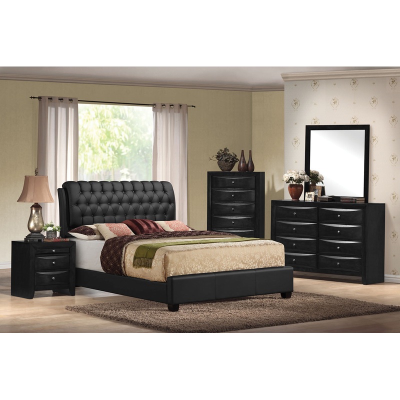 Black Pu Button Tufted Queen Bed By Homeroots