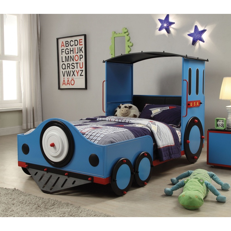 Blue Red And Black Train Metal Twin Bed By Homeroots