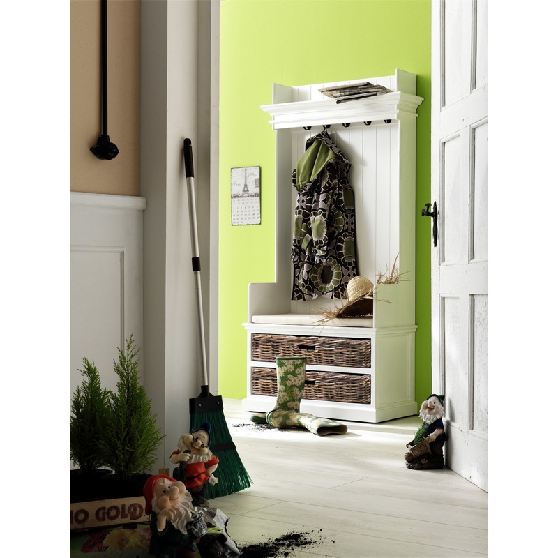 Classic White Entryway Coat Rack and Bench with Baskets By Homeroots