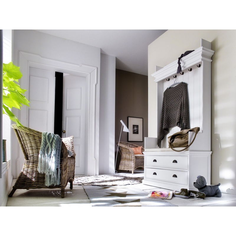 Classic White Entryway Coat Rack and Bench with Drawers By Homeroots