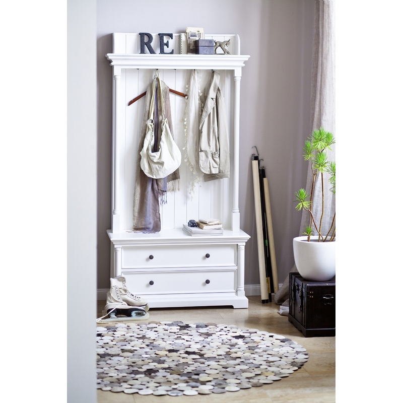 Classic White Hall Tree Coat Rack with Drawers By Homeroots