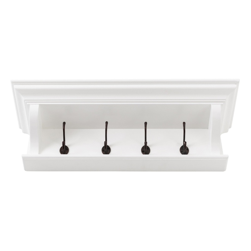 Classic White Wood Wide Four Hook Hanging Coat Rack By Homeroots