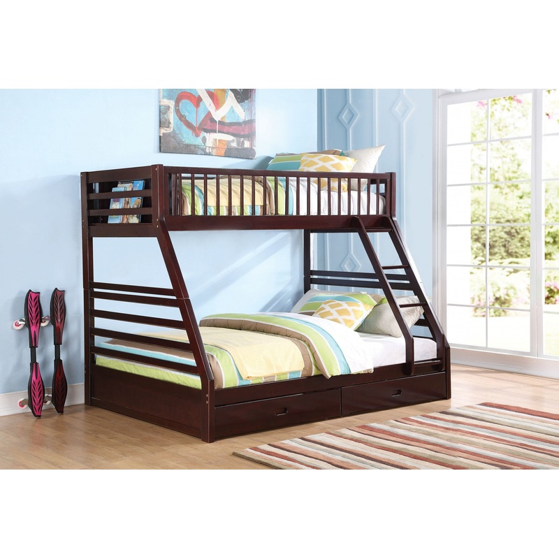 Espresso Pine Wood Twin Xl Over Queen Bunk Bed By Homeroots