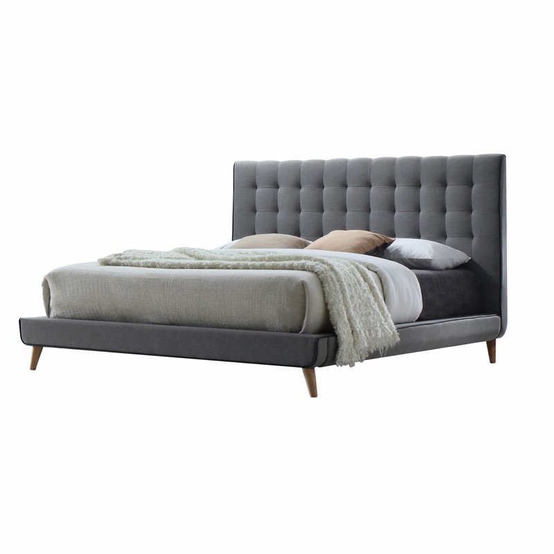 Light Gray Buttonless Tufted Fabric Queen Bed With Natural Finish Legs By Homeroots