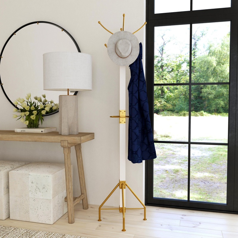 Logan Square White & Gold Coat Rack Tree By Homeroots