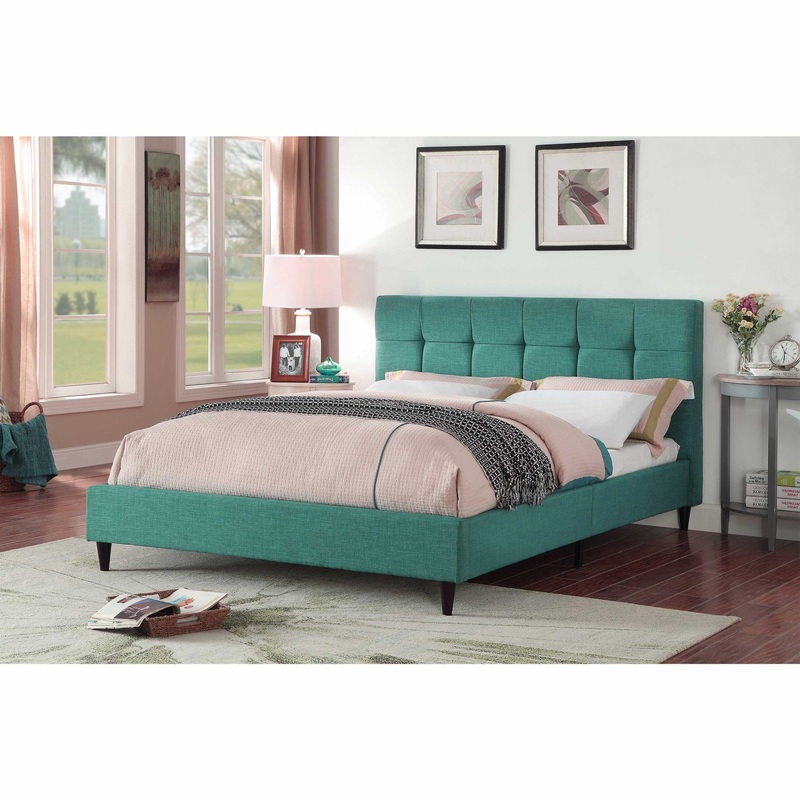 Queen Blue Modern Upholstered Square Stitched Platform Bed By Homeroots