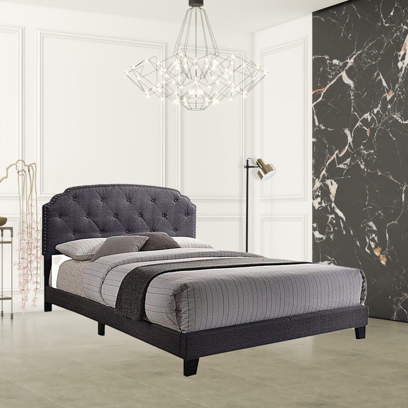 Queen Gray Fabric Bed By Homeroots