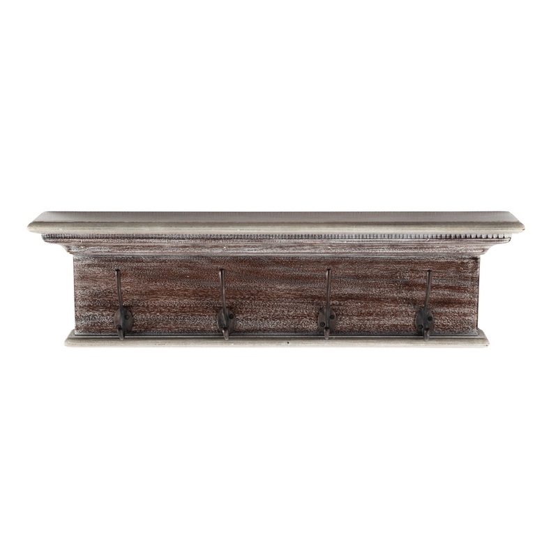 Rustic Natural Wash Wood Four Hook Hanging Coat Rack By Homeroots