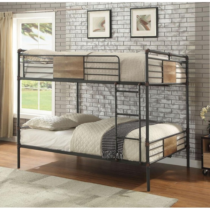 Sandy Black Dark Bronze Handbrushed Queen Over Queen Bunk Bed By Homeroots - 286143