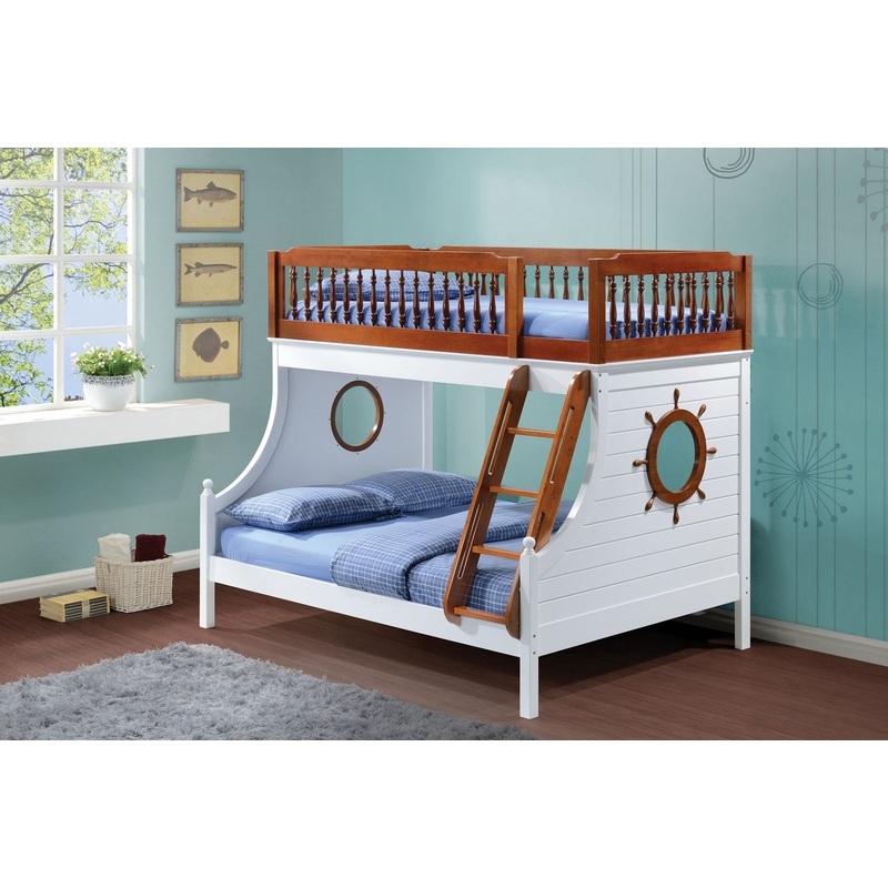 Twin Over Full Oak And White Bunk Bed By Homeroots