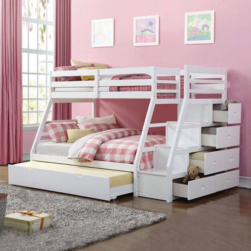 Twin Over Full White Storage Ladder And Trundle Bunk Bed By Homeroots
