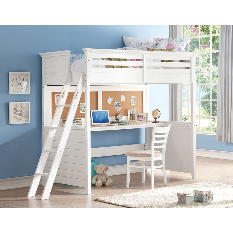 Twin White Poplar Wood Loft Bed With Desk By Homeroots