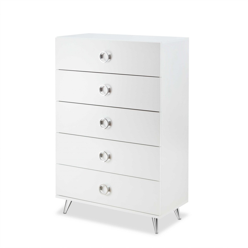 White And Chrome Particle Board Chest By Homeroots
