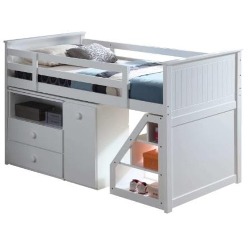 White Loft Bed With Chest And Swivel Deskladder By Homeroots