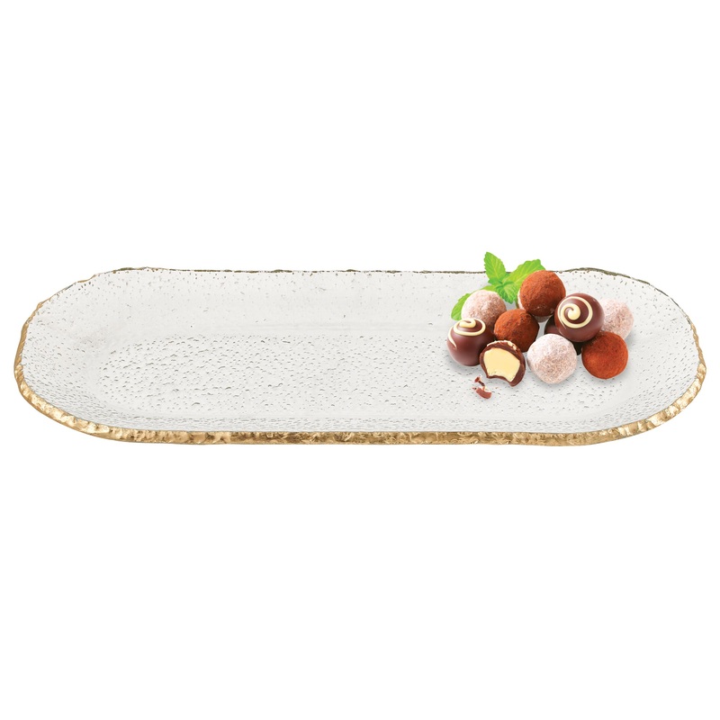 18 Mouth Blown Oval Edge Gold Leaf Platter By Homeroots