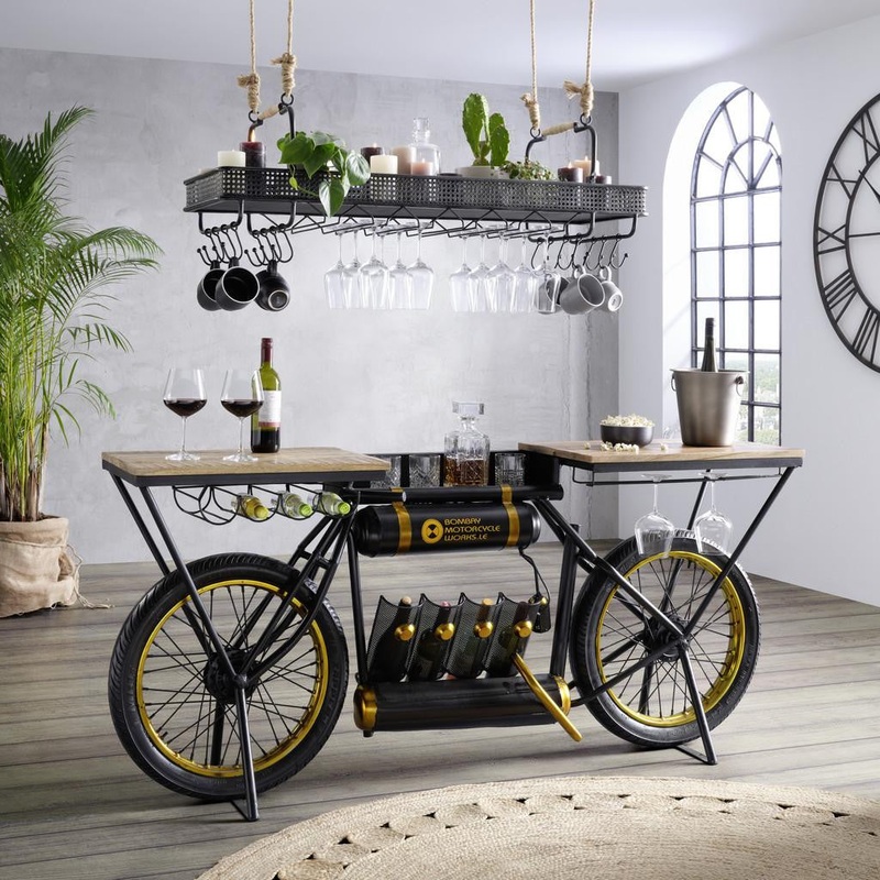 Black And Gold Metal Mango Wood Bike Bar Counter By Homeroots