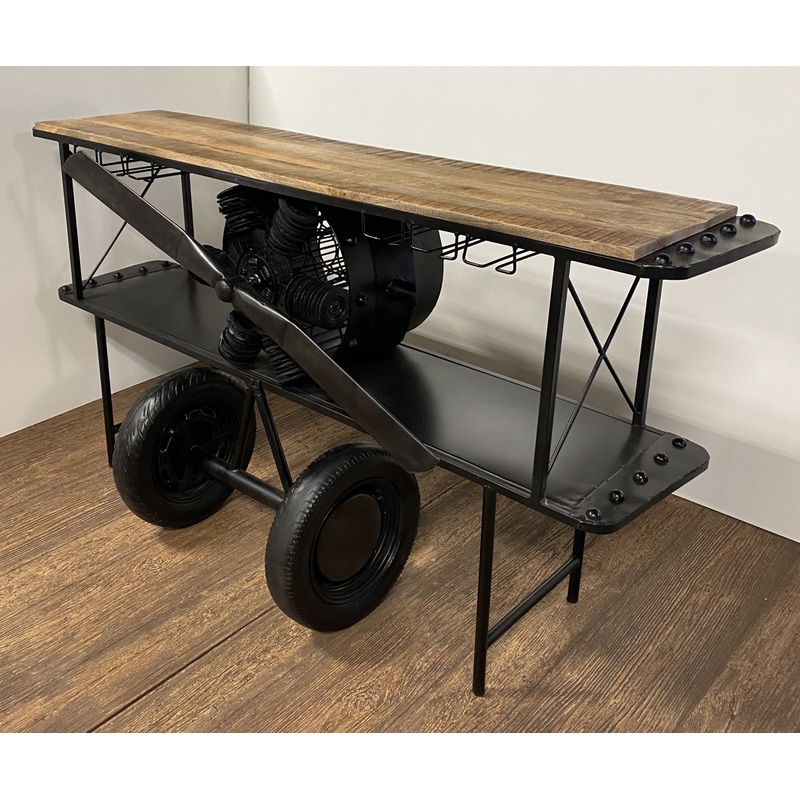 Black Metal Mango Wood Aeroplane Bar Counter By Homeroots