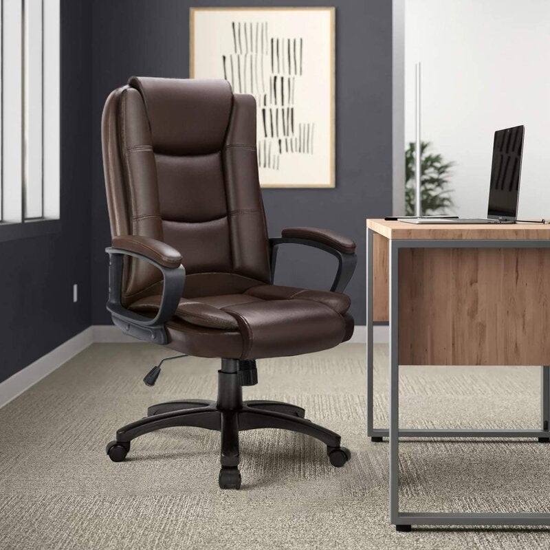Brown Leather Executive Chair with Lumbar Support By Homeroots