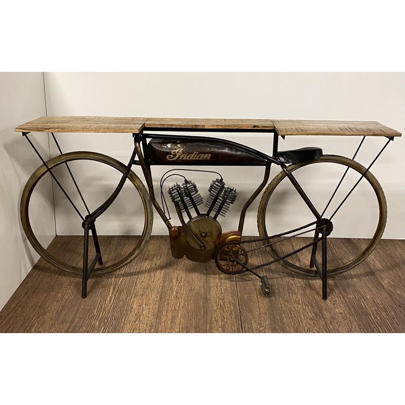 Brown Metal Mango Wood Iconic Vintage Cycle Table By Homeroots