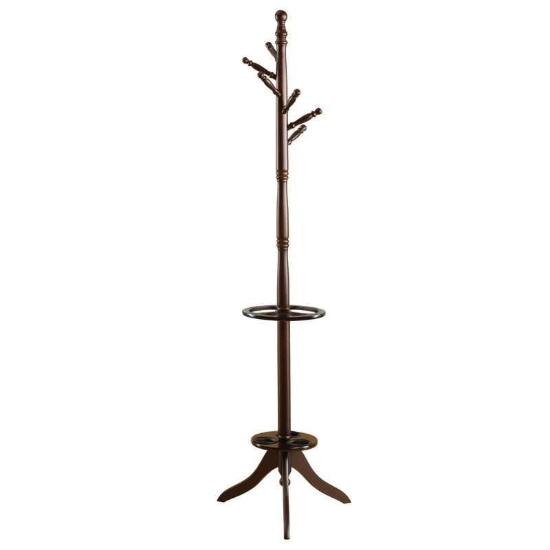 Cherry Wood Coat Rack with  Umbrella Holder By Homeroots