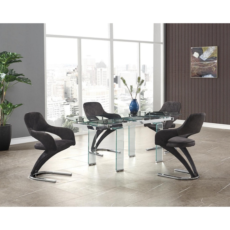 Clear Glass Leg Dining Table With Chrome Support For Glass Top By Homeroots